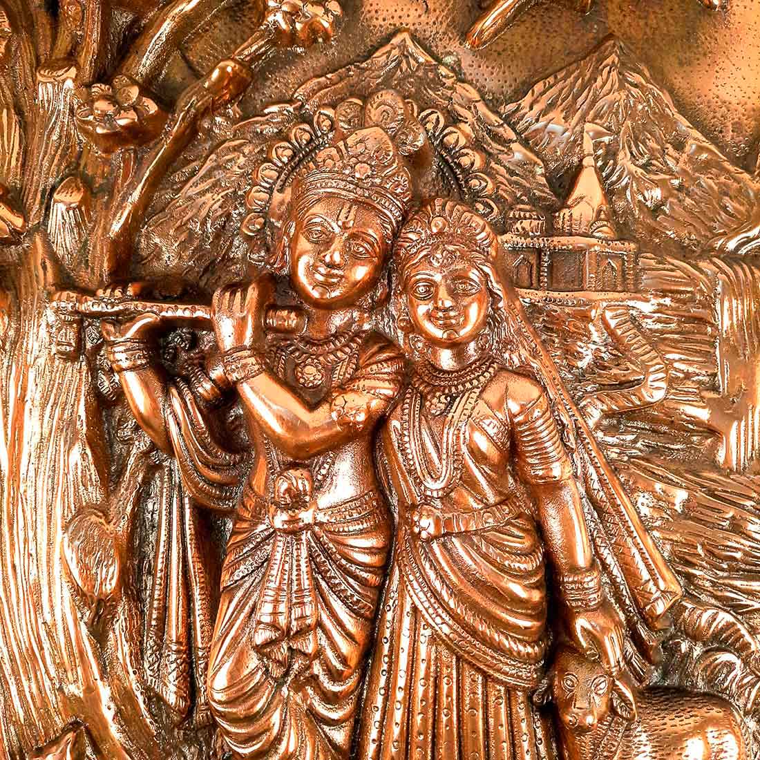 Radha Krishna Idol Wall Hanging Art | Radhe Krishna Playing Flute With Cow And Peacock Wall Statue Murti | Wedding Gift for Couples | Religious Gift - for Home, Living Room, Office, Puja , Entrance Decoration- 22 Inch