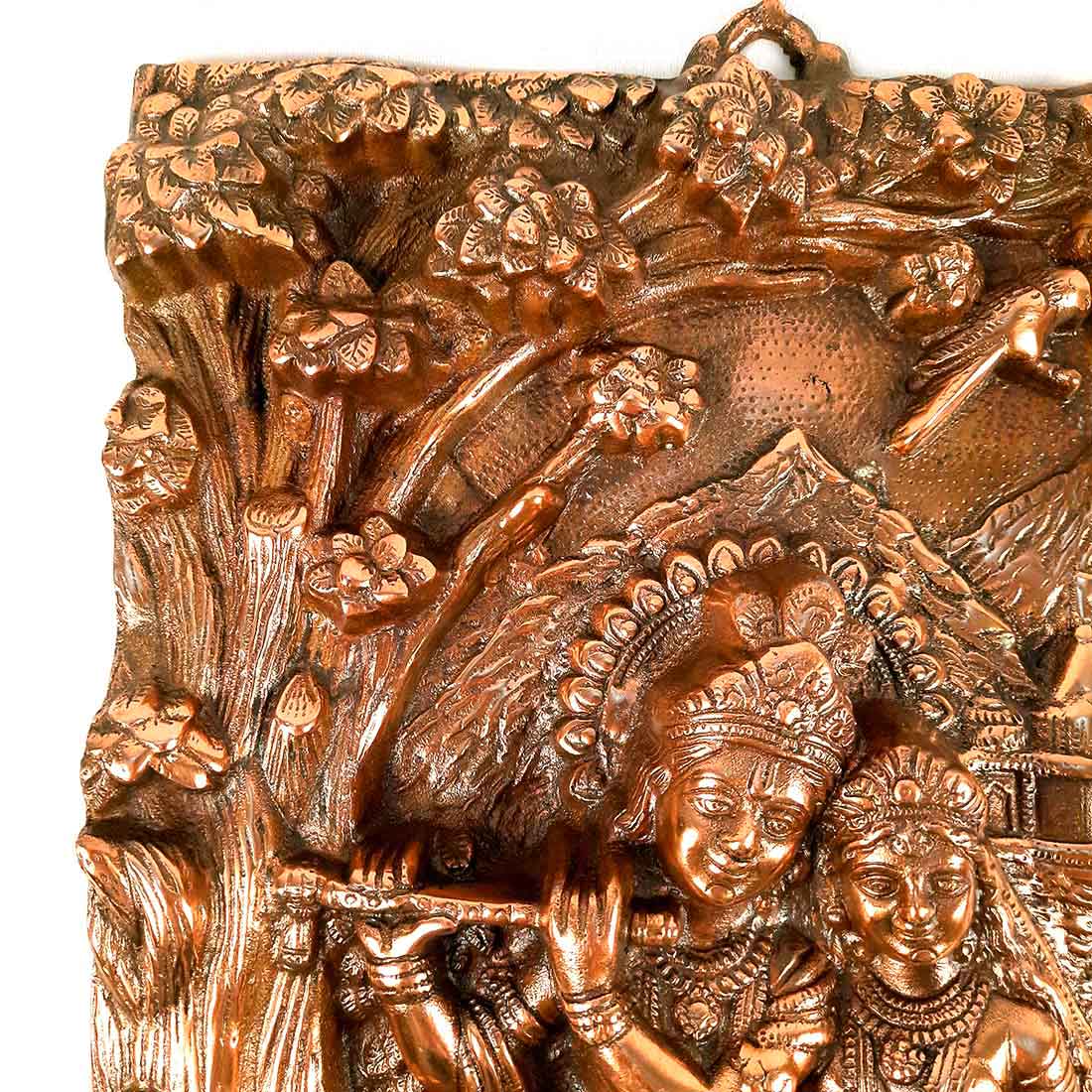 Radha Krishna Idol Wall Hanging Art | Radhe Krishna Playing Flute With Cow And Peacock Wall Statue Murti | Wedding Gift for Couples | Religious Gift - for Home, Living Room, Office, Puja , Entrance Decoration- 22 Inch