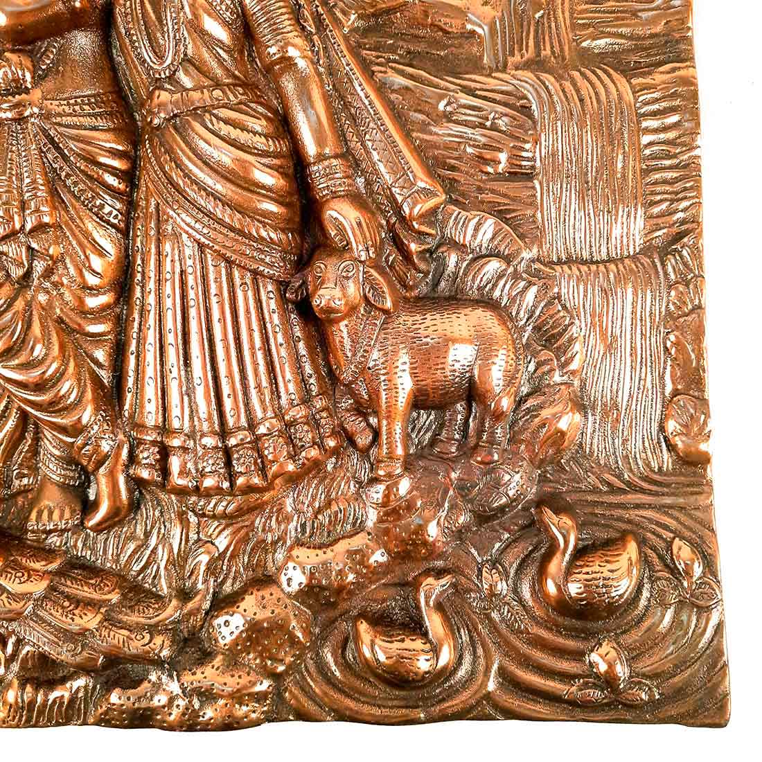 Radha Krishna Idol Wall Hanging Art | Radhe Krishna Playing Flute With Cow And Peacock Wall Statue Murti | Wedding Gift for Couples | Religious Gift - for Home, Living Room, Office, Puja , Entrance Decoration- 22 Inch