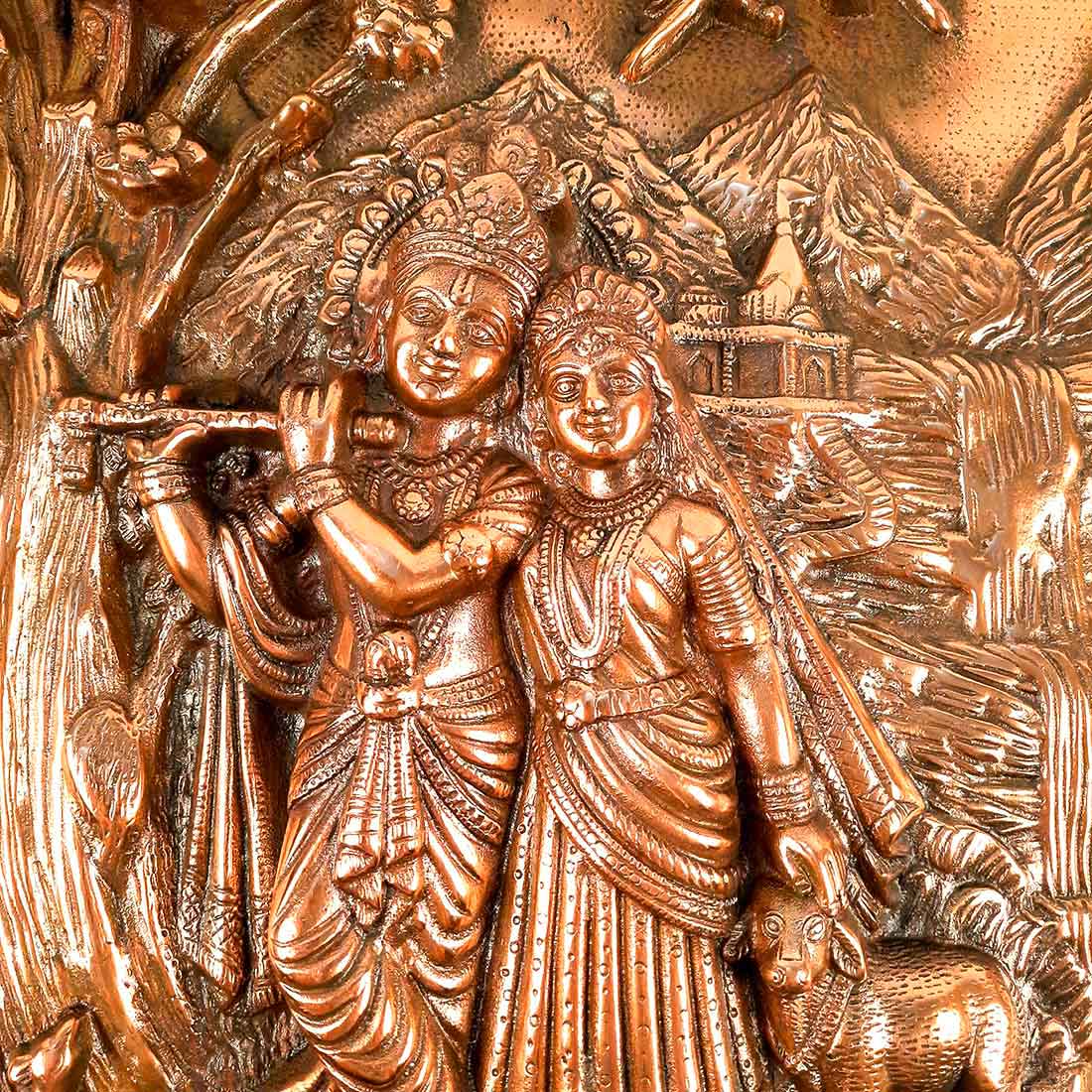 Radha Krishna Idol Wall Hanging Art | Radhe Krishna Playing Flute With Cow And Peacock Wall Statue Murti | Wedding Gift for Couples | Religious Gift - for Home, Living Room, Office, Puja , Entrance Decoration- 22 Inch