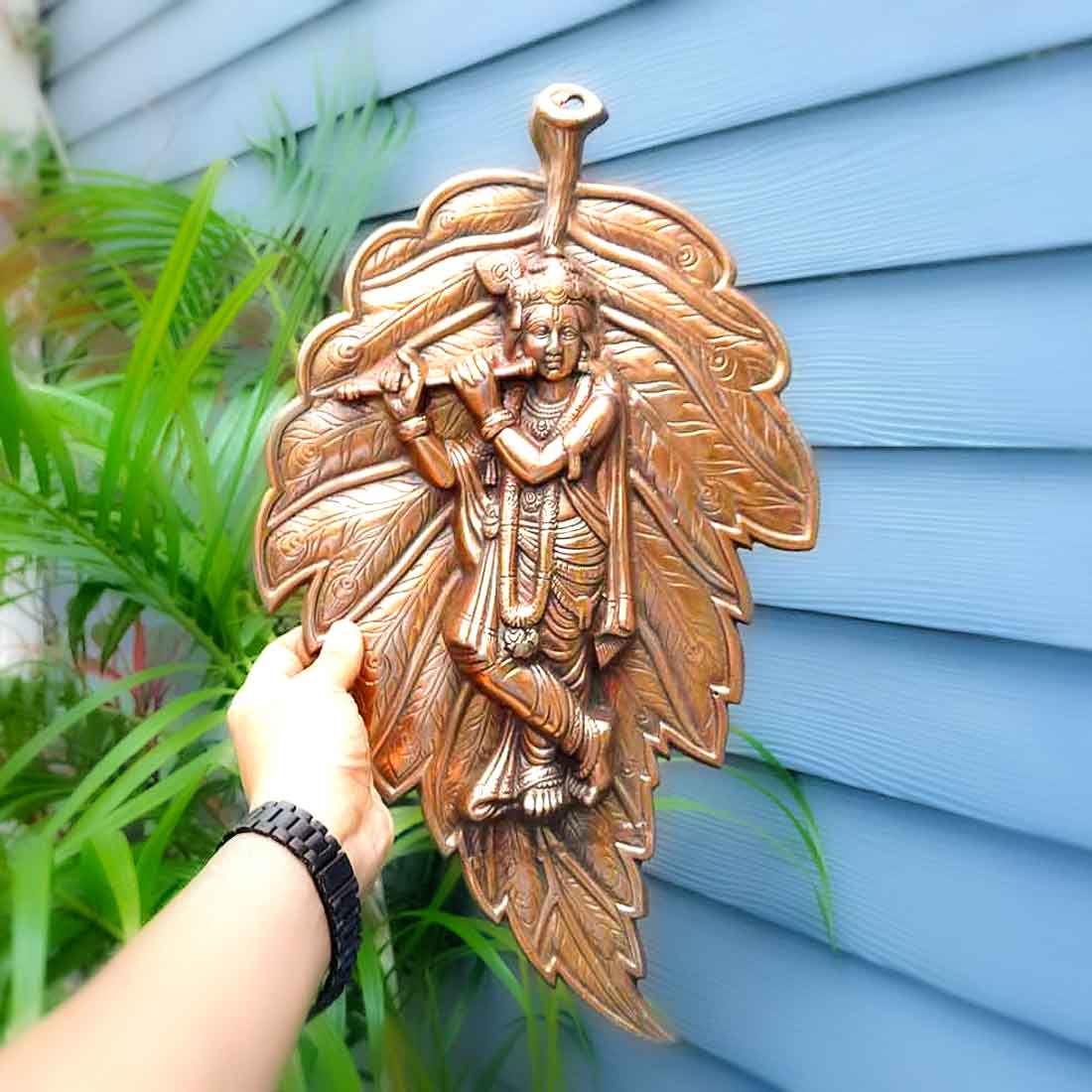 Krishna Wall Art | Living Room Decor Leaf Design - 19 inch - ApkaMart