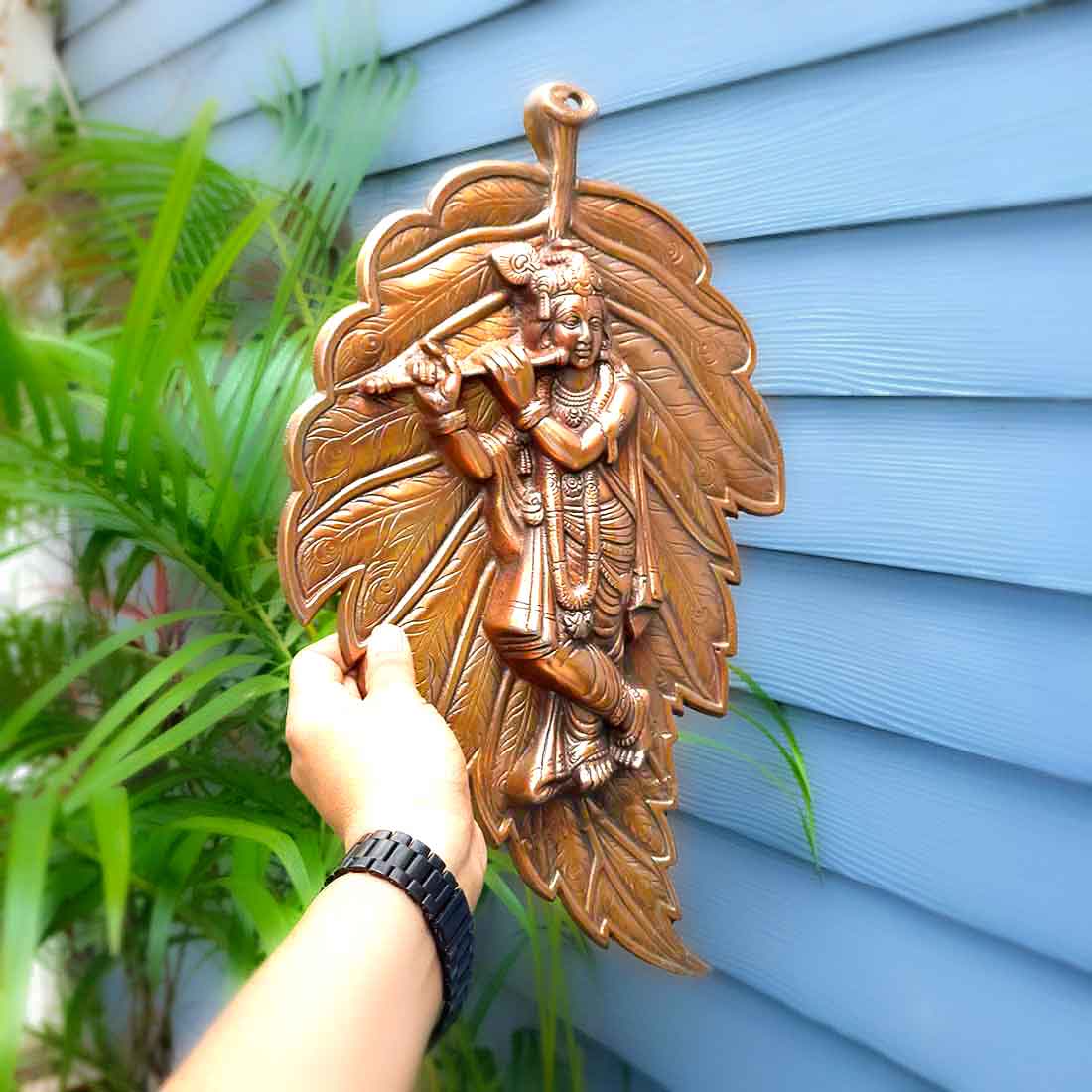 Krishna Wall Art  | Living Room Decor Leaf Design - 19 inch - ApkaMart