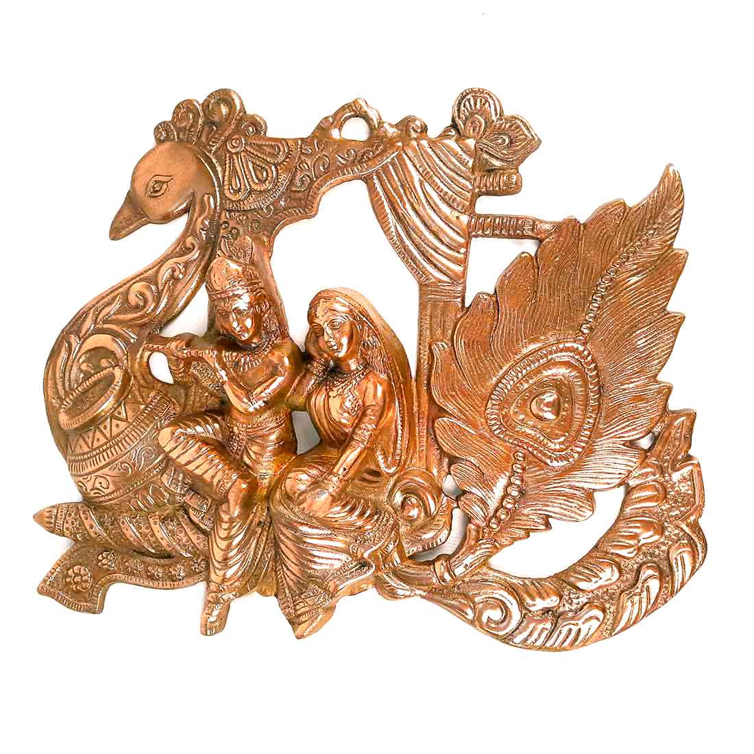 Radha Krishna Wall Art | Peacock Design - 15 Inch - ApkaMart