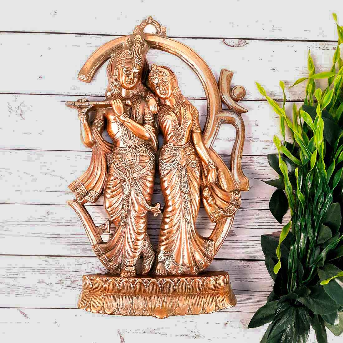 Radha Krishna Murti Wall Hanging | Shri Radhe Krishna Playing Flute With Om Wall Art Statue Idol - for Home, Living Room, Office, Puja , Entrance Decoration & Gifts - 25 inch