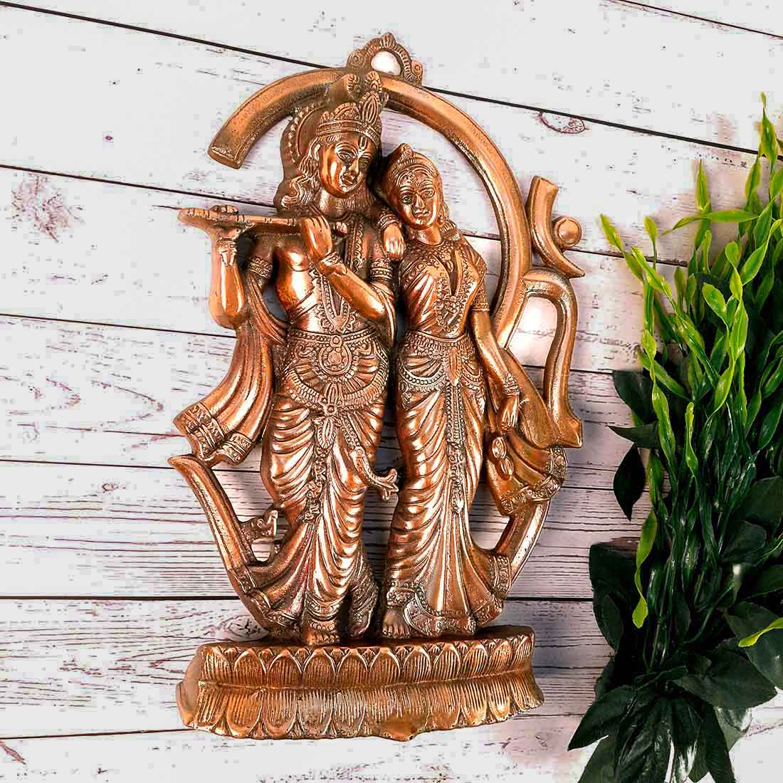 Radha Krishna Murti Wall Hanging | Shri Radhe Krishna Playing Flute With Om Wall Art Statue Idol - for Home, Living Room, Office, Puja , Entrance Decoration & Gifts - 25 inch