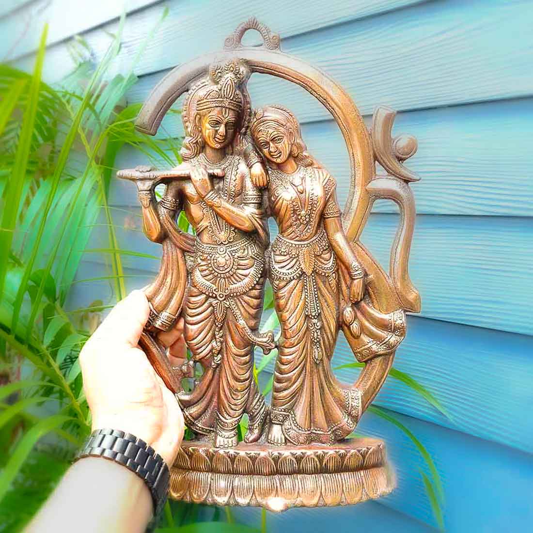 Radha Krishna Murti Wall Hanging | Shri Radhe Krishna Playing Flute With Om Wall Art Statue Idol - for Home, Living Room, Office, Puja , Entrance Decoration & Gifts - 25 inch