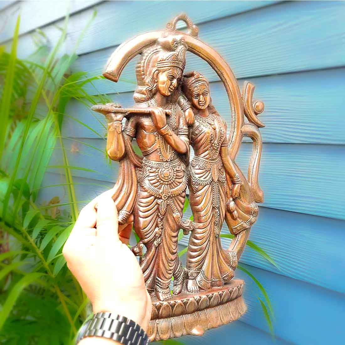 Radha Krishna Murti Wall Hanging | Shri Radhe Krishna Playing Flute With Om Wall Art Statue Idol - for Home, Living Room, Office, Puja , Entrance Decoration & Gifts - 25 inch
