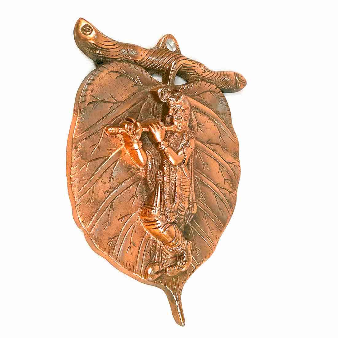 Krishna Wall Art  | Living Room Decor - Leaf Design - 8 inch - ApkaMart