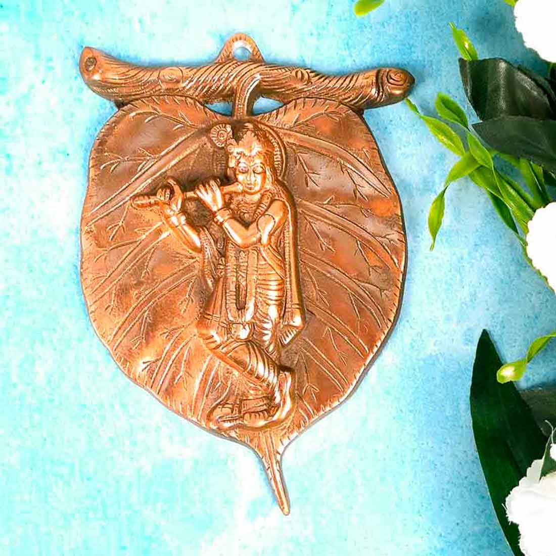 Krishna Wall Art | Living Room Decor - Leaf Design - 8 inch - ApkaMart