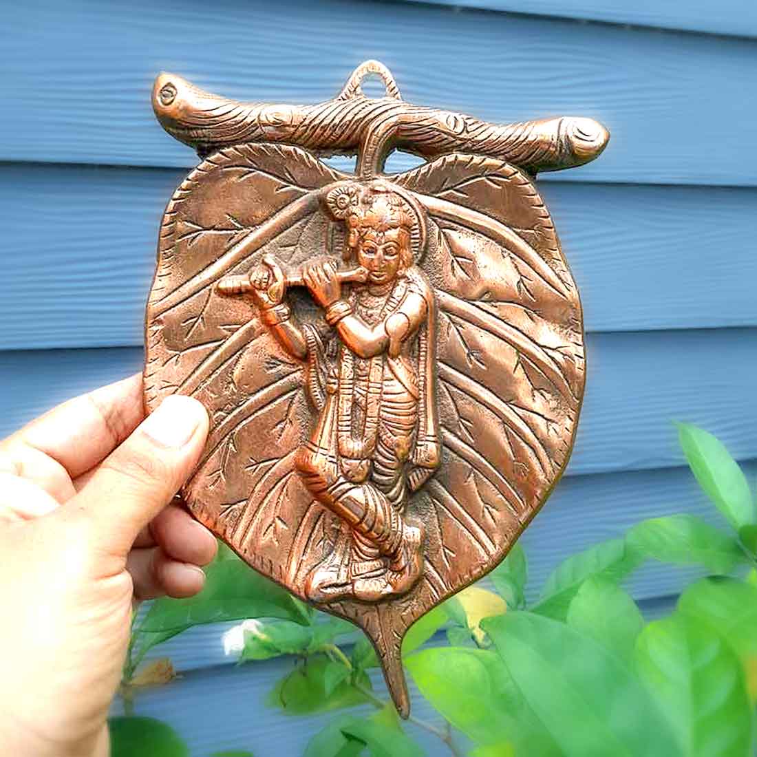 Krishna Wall Art | Living Room Decor - Leaf Design - 8 inch - ApkaMart