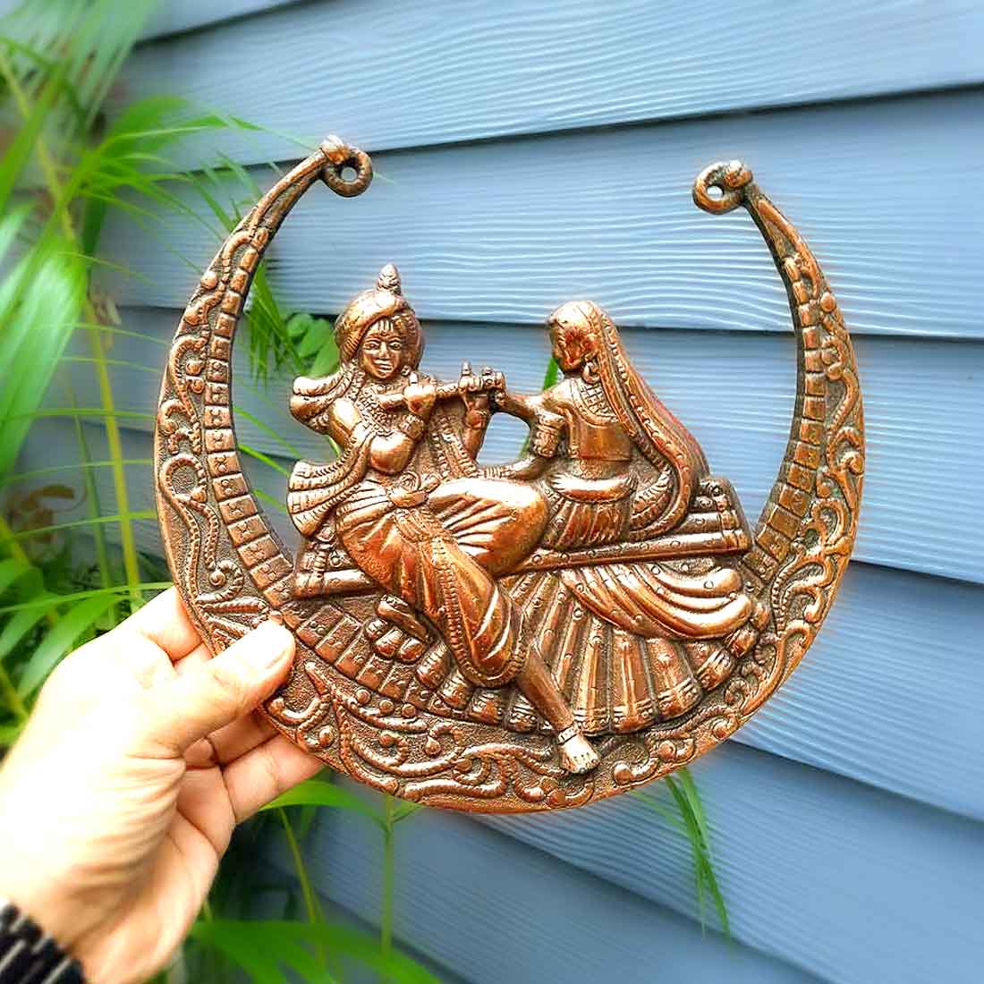 Krishna Wall Hanging | Metal Wall Art Moon Design - 9 Inch - ApkaMart
