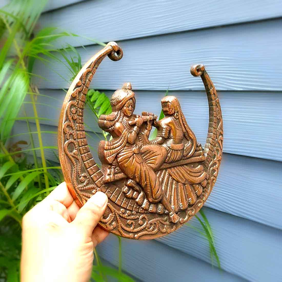Krishna Wall Hanging | Metal Wall Art Moon Design - 9 Inch - ApkaMart