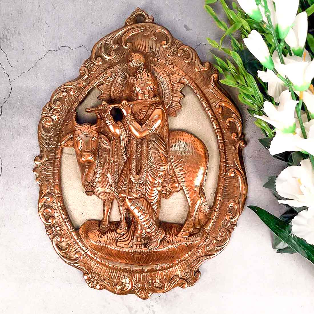 Krishna Playing Flute - Metal Wall Hanging -  16 Inch - ApkaMart