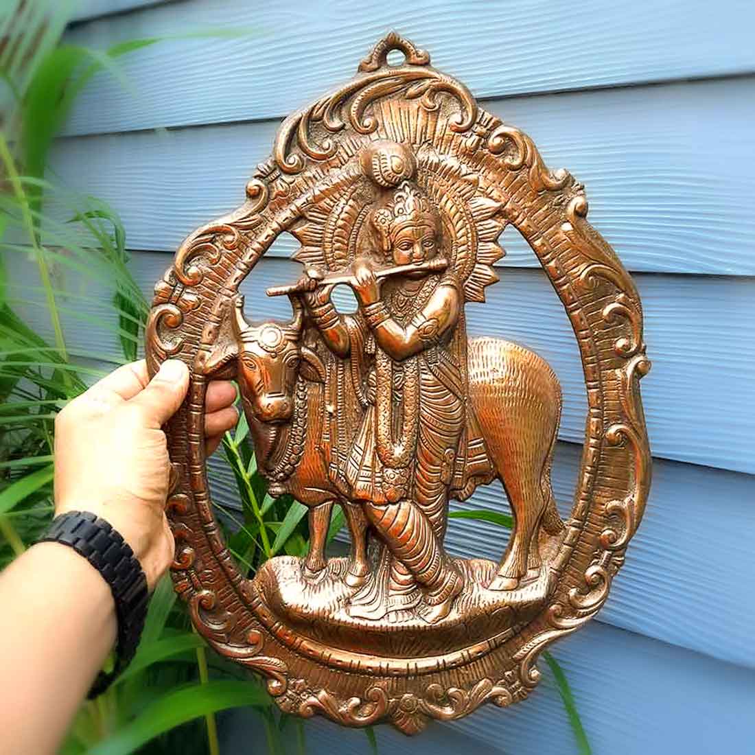 Krishna Playing Flute - Metal Wall Hanging -  16 Inch - ApkaMart