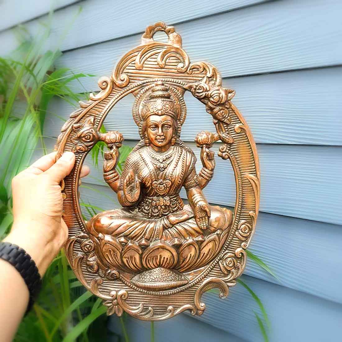 Lakshmi Wall Hanging Statue - Sitting on Lotus / Kamal | Goddess Laxmi Wall Art - for Home, Diwali Puja, Living Room & Office | Antique Wall Idol for Religious & Spiritual Decor - 16 Inch