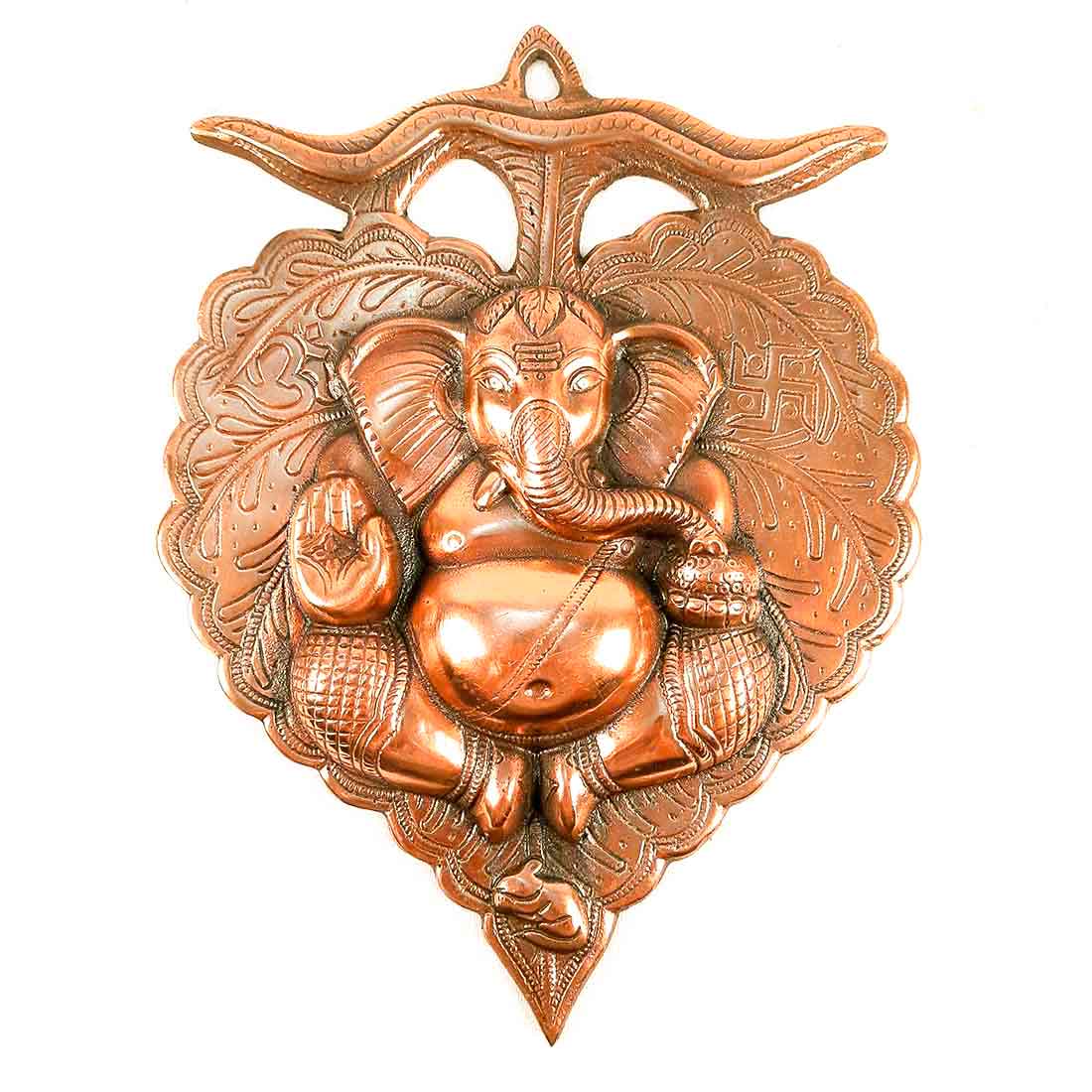 Ganesh Idol Wall Hanging | Lord Ganesha With Leaf Design Wall Statue Decor |Religoius & Spiritual Wall Art - For Puja, Home & Entrance  Living Room & Gift - 13 Inch