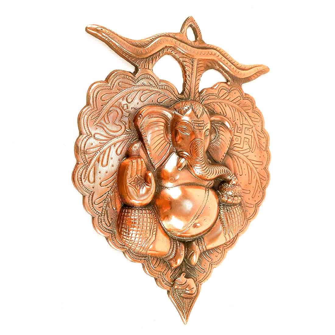 Ganesh Idol Wall Hanging | Lord Ganesha With Leaf Design Wall Statue Decor |Religoius & Spiritual Wall Art - For Puja, Home & Entrance  Living Room & Gift - 13 Inch