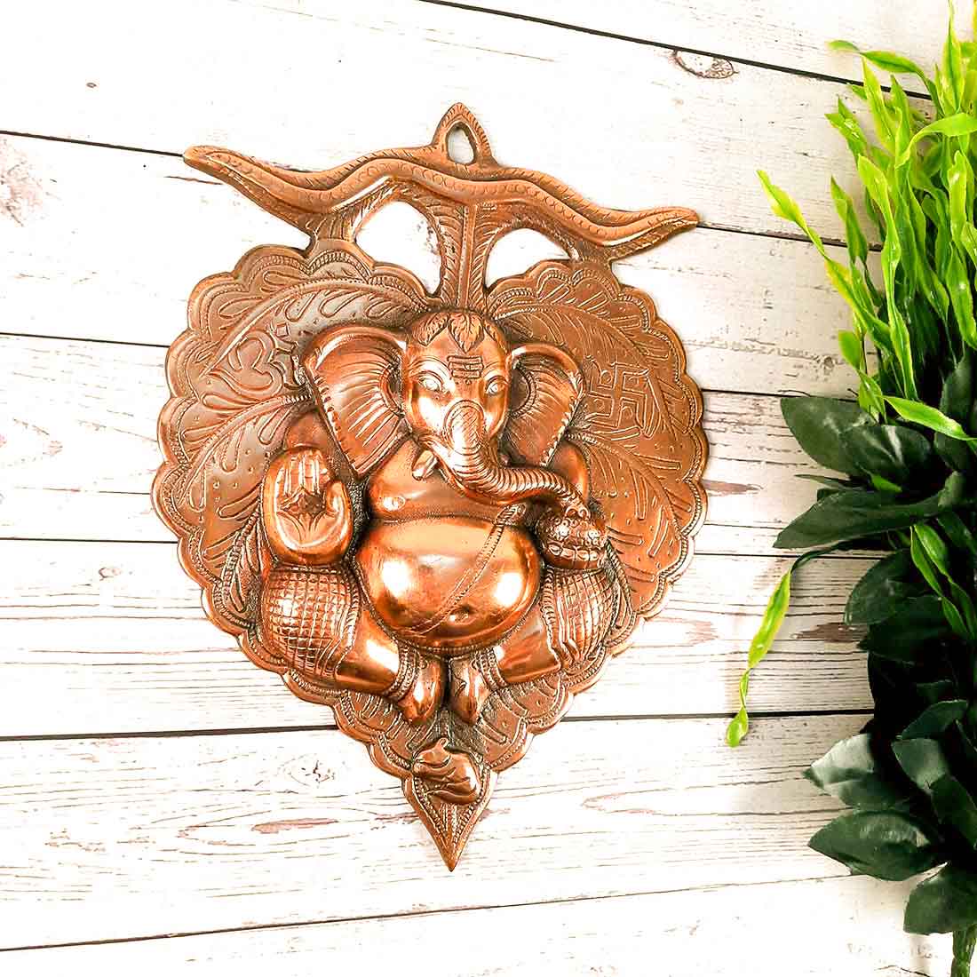Ganesh Idol Wall Hanging | Lord Ganesha With Leaf Design Wall Statue Decor |Religoius & Spiritual Wall Art - For Puja, Home & Entrance  Living Room & Gift - 13 Inch