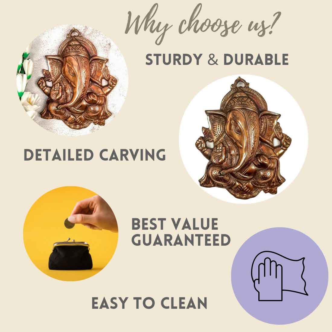 Lord Ganesh Wall Hanging - For Pooja, Home & Gifts - 10 Inch - ApkaMart