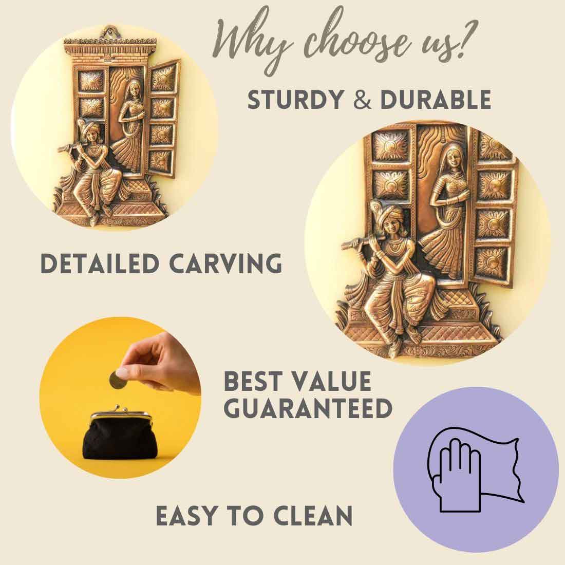 Radha Krishna Wall Hanging - Metal Wall Decor - 13 Inch - ApkaMart