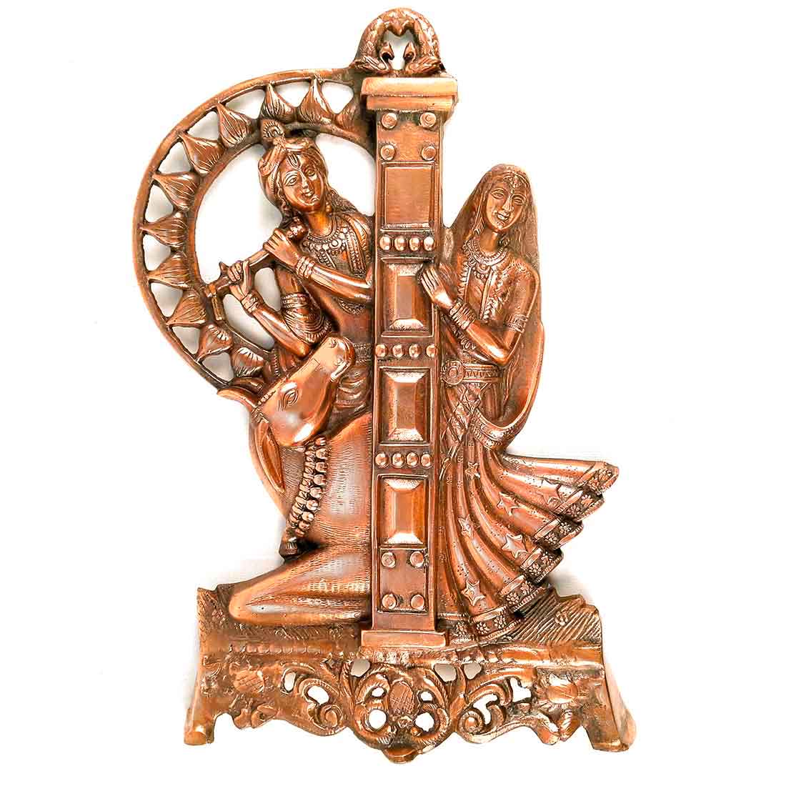 Radha Krishna Wall Hanging Idol | Shri Radha Krishna Playing Flute With Cow Wall Hanging Art Statue Murti | Religious & Spiritual Sculpture - for Gift, Home, Living Room, Office, Puja Room Decoration  - 21 Inch