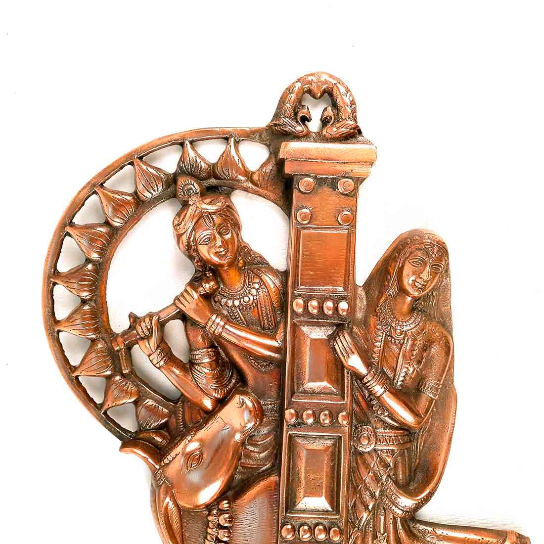 Radha Krishna Wall Hanging Idol | Shri Radha Krishna Playing Flute With Cow Wall Hanging Art Statue Murti | Religious & Spiritual Sculpture - for Gift, Home, Living Room, Office, Puja Room Decoration - 21 Inch