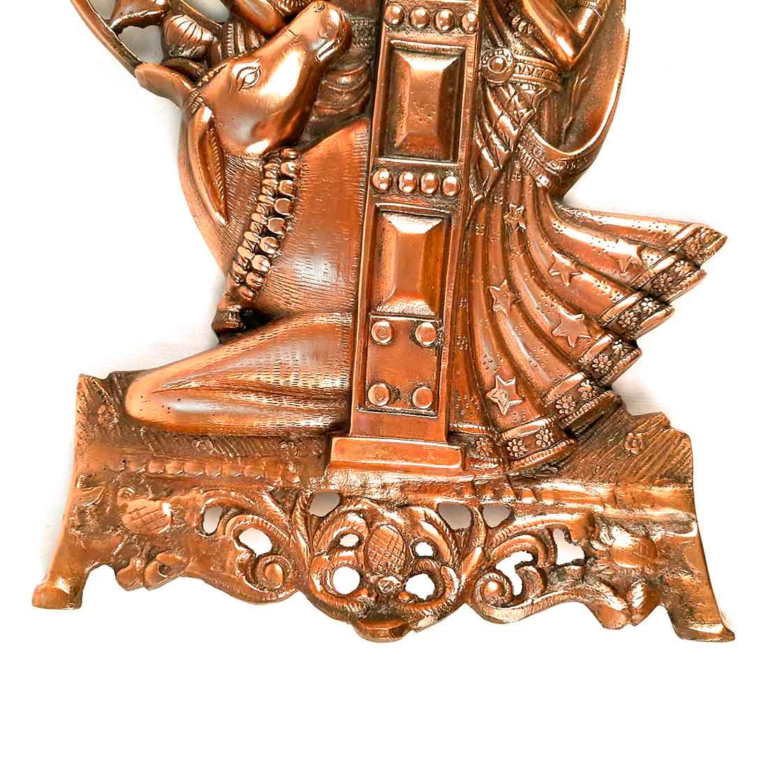 Radha Krishna Wall Hanging Idol | Shri Radha Krishna Playing Flute With Cow Wall Hanging Art Statue Murti | Religious & Spiritual Sculpture - for Gift, Home, Living Room, Office, Puja Room Decoration - 21 Inch