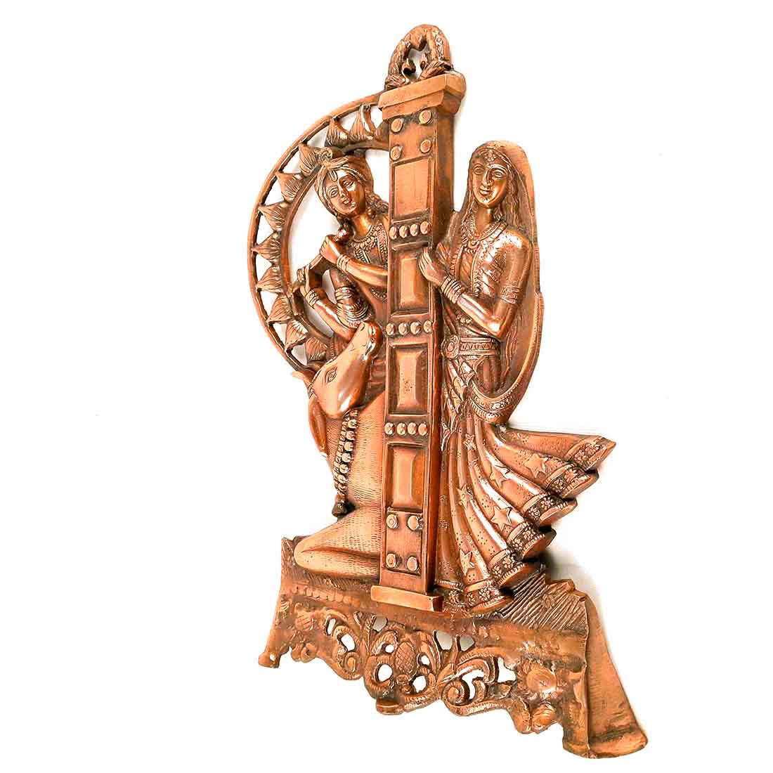 Radha Krishna Wall Hanging Idol | Shri Radha Krishna Playing Flute With Cow Wall Hanging Art Statue Murti | Religious & Spiritual Sculpture - for Gift, Home, Living Room, Office, Puja Room Decoration - 21 Inch