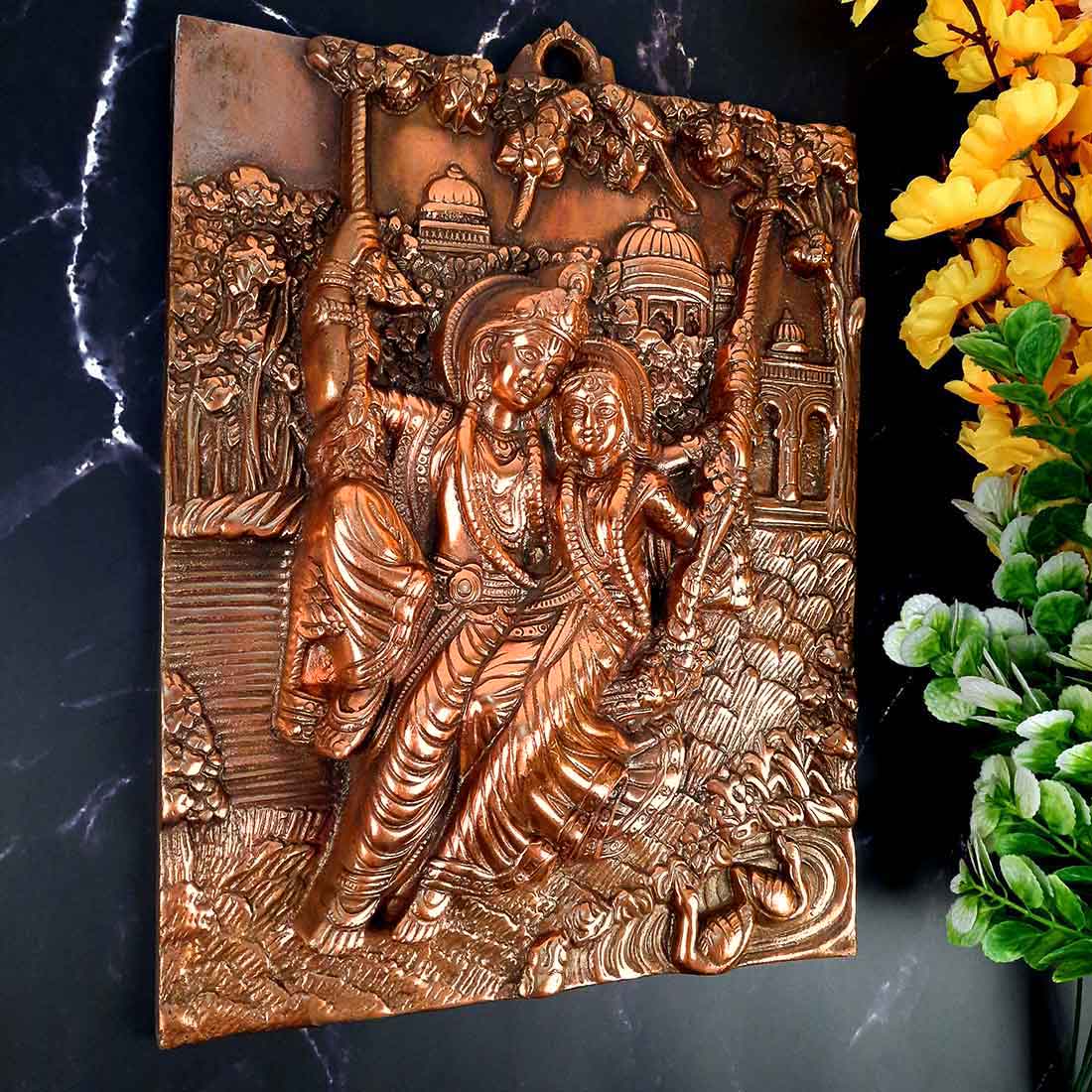 Radha Krishna Wall Art | Wall Art Decor Sitting on Swing - 15 Inch - ApkaMart