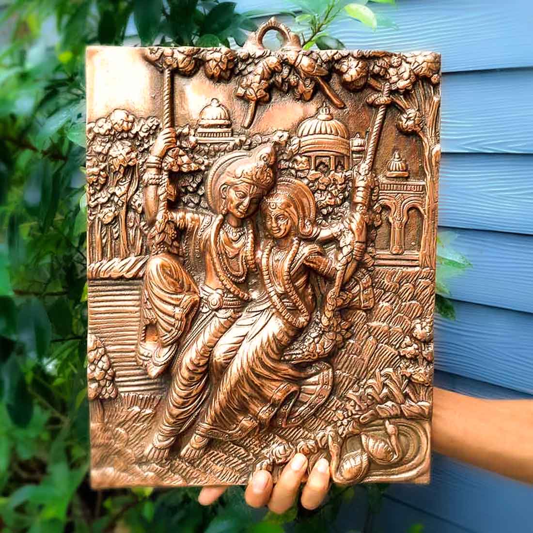 Radha Krishna Wall Art | Wall Art Decor Sitting on Swing - 15 Inch - ApkaMart