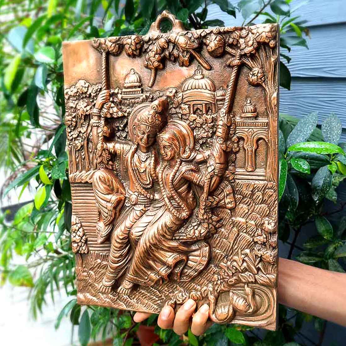 Radha Krishna Wall Art | Wall Art Decor Sitting on Swing - 15 Inch - ApkaMart