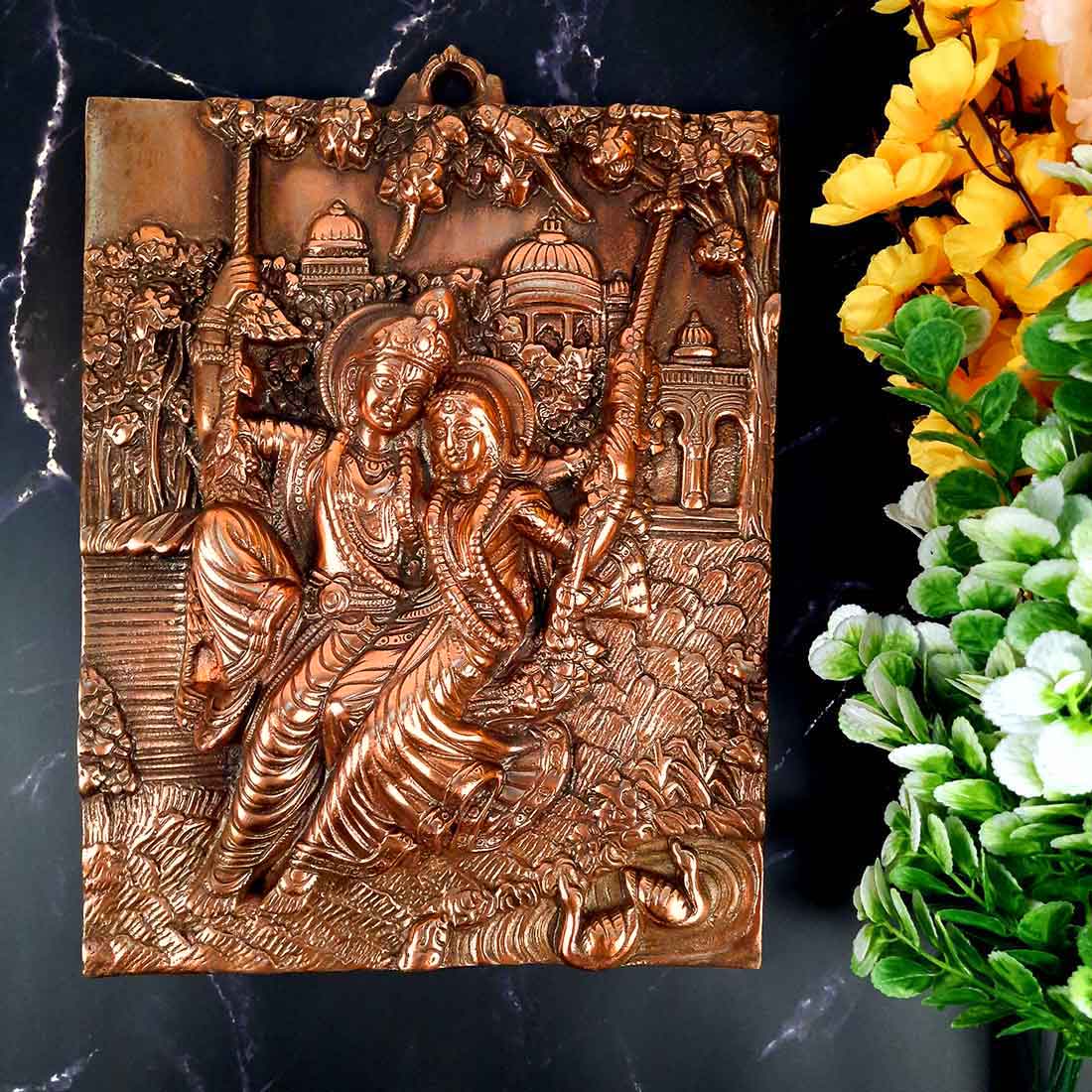 Radha Krishna Wall Art | Wall Art Decor Sitting on Swing - 15 Inch - ApkaMart