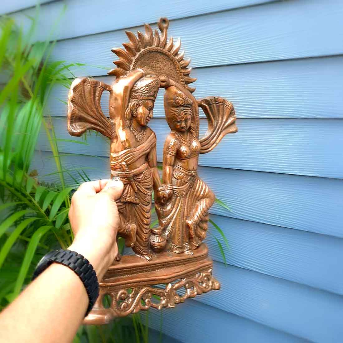 Radha Krishna Idol Wall Hanging Art | Radhe Krishna Dancing Wall Statue Murti | Wedding Gift for Couples | Religious Gift - for Home, Living Room, Office, Puja , Entrance Decoration - 19 Inch