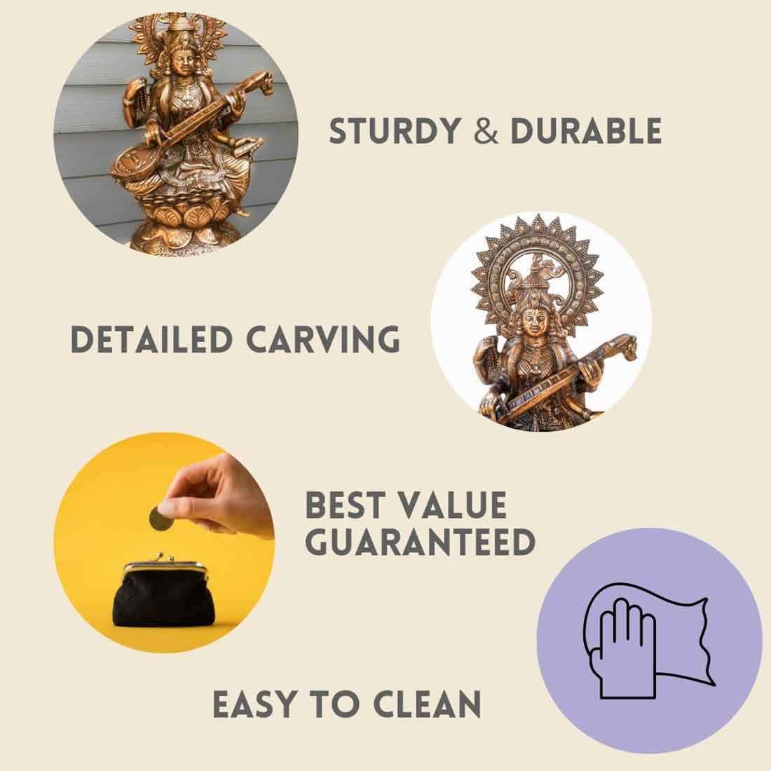 Saraswati Ji Statue | Goddess Sarasvati Idol- for Home, Puja, Temple, Office, Religious Decor & Gifts - Apkamart