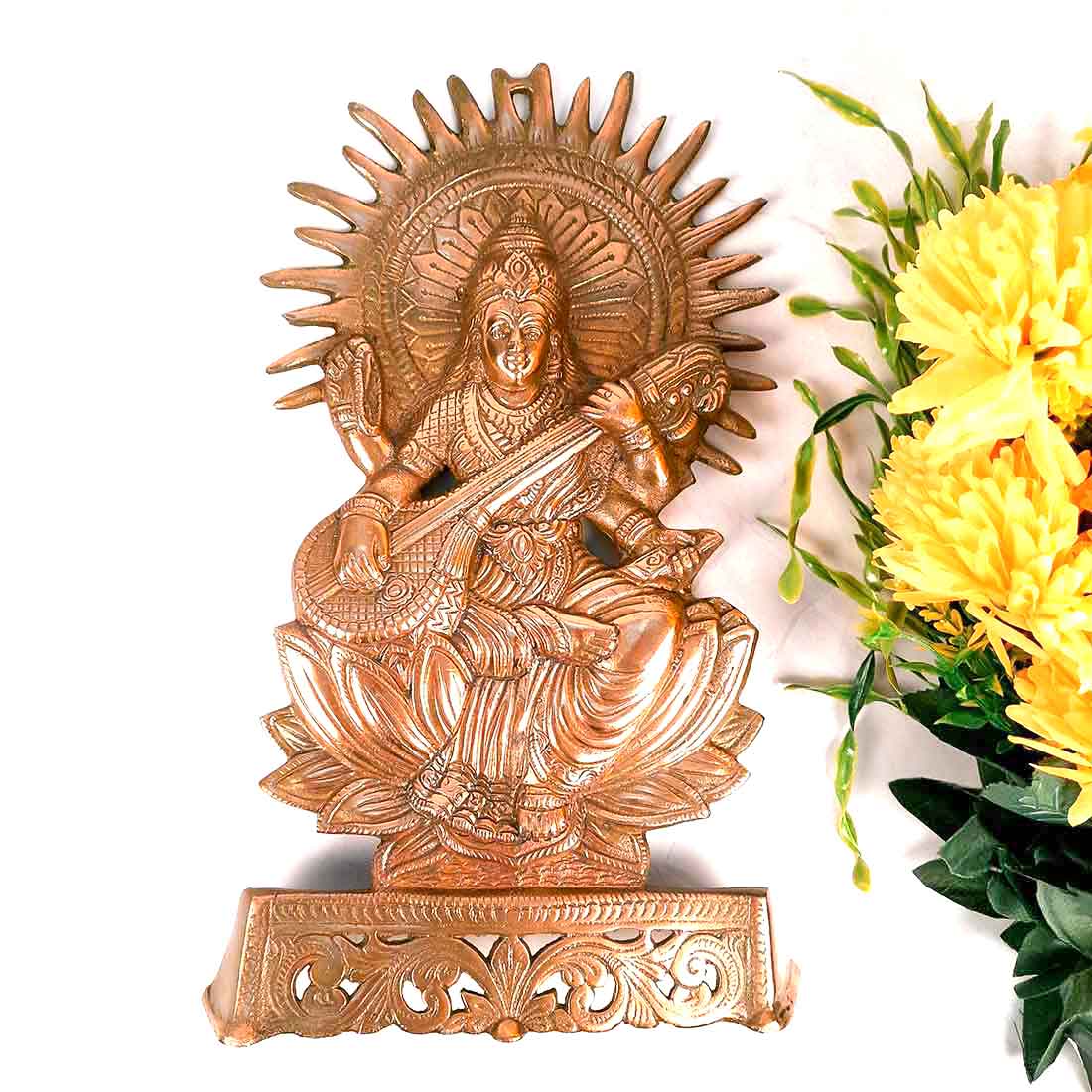 Goddess Saraswati Wall Hanging - For Pooja, Temple & Home Decor - 16 Inch - ApkaMart