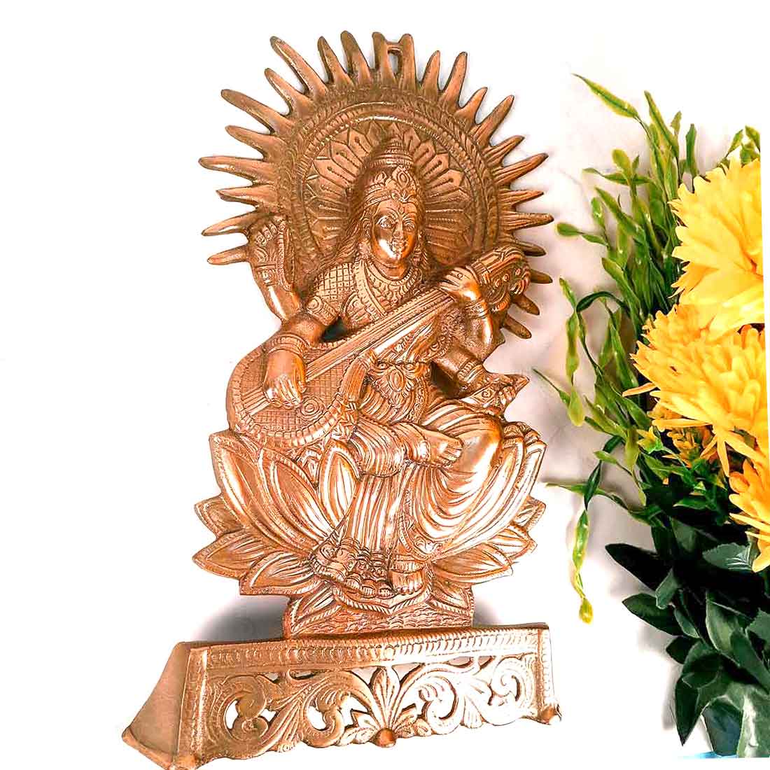 Goddess Saraswati Wall Hanging - For Pooja, Temple & Home Decor - 16 Inch - ApkaMart