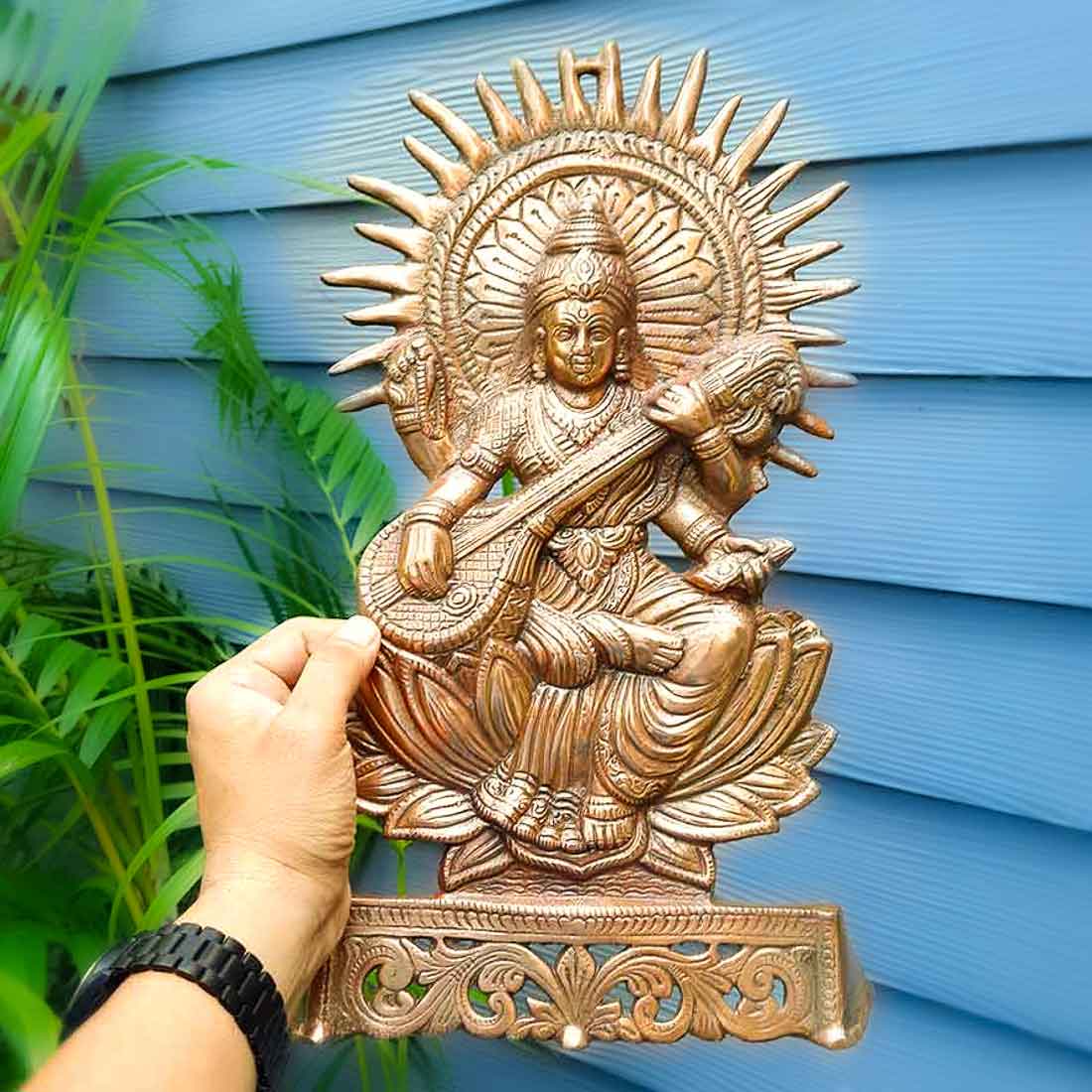 Goddess Saraswati Wall Hanging - For Pooja, Temple & Home Decor - 16 Inch - ApkaMart