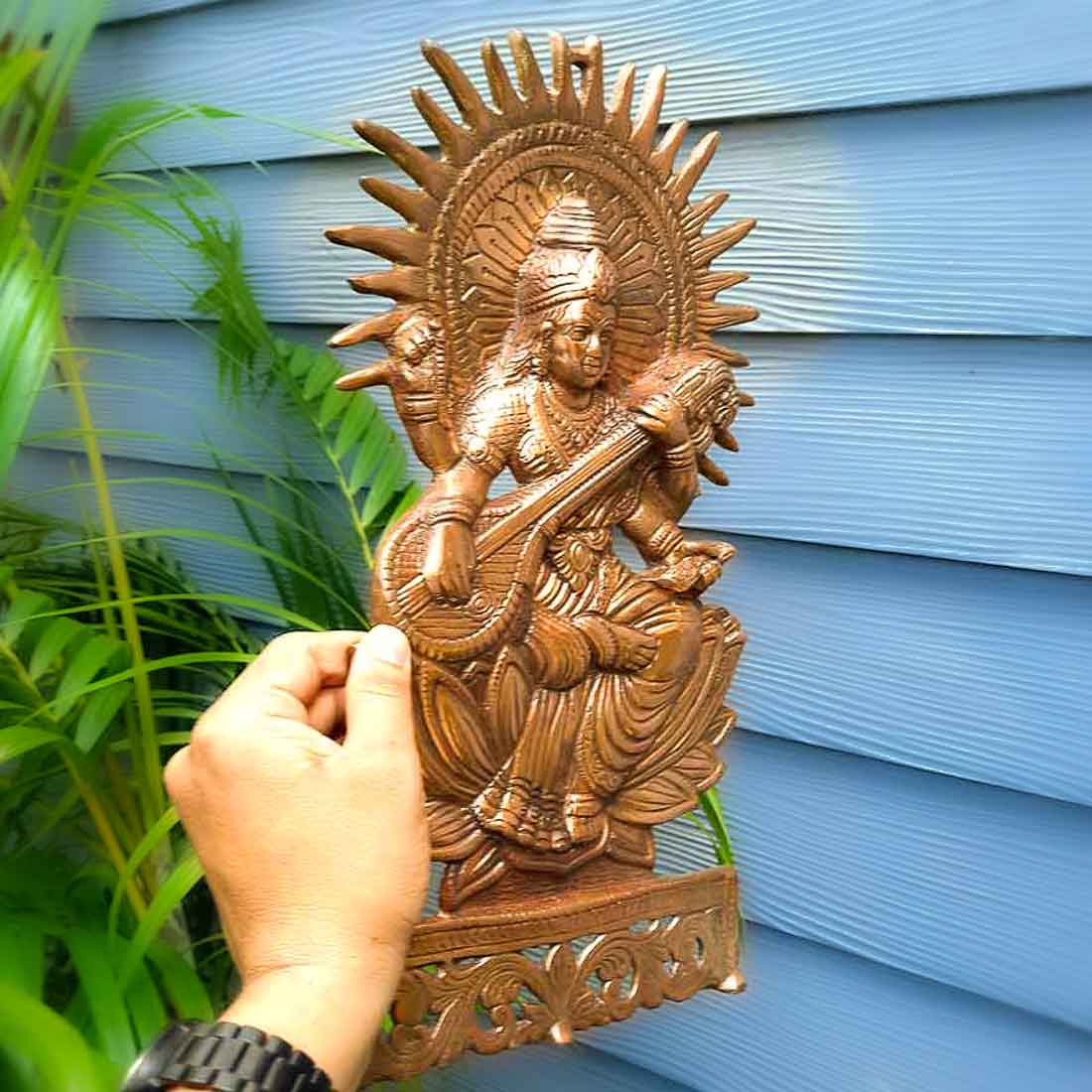 Goddess Saraswati Wall Hanging - For Pooja, Temple & Home Decor - 16 Inch - ApkaMart