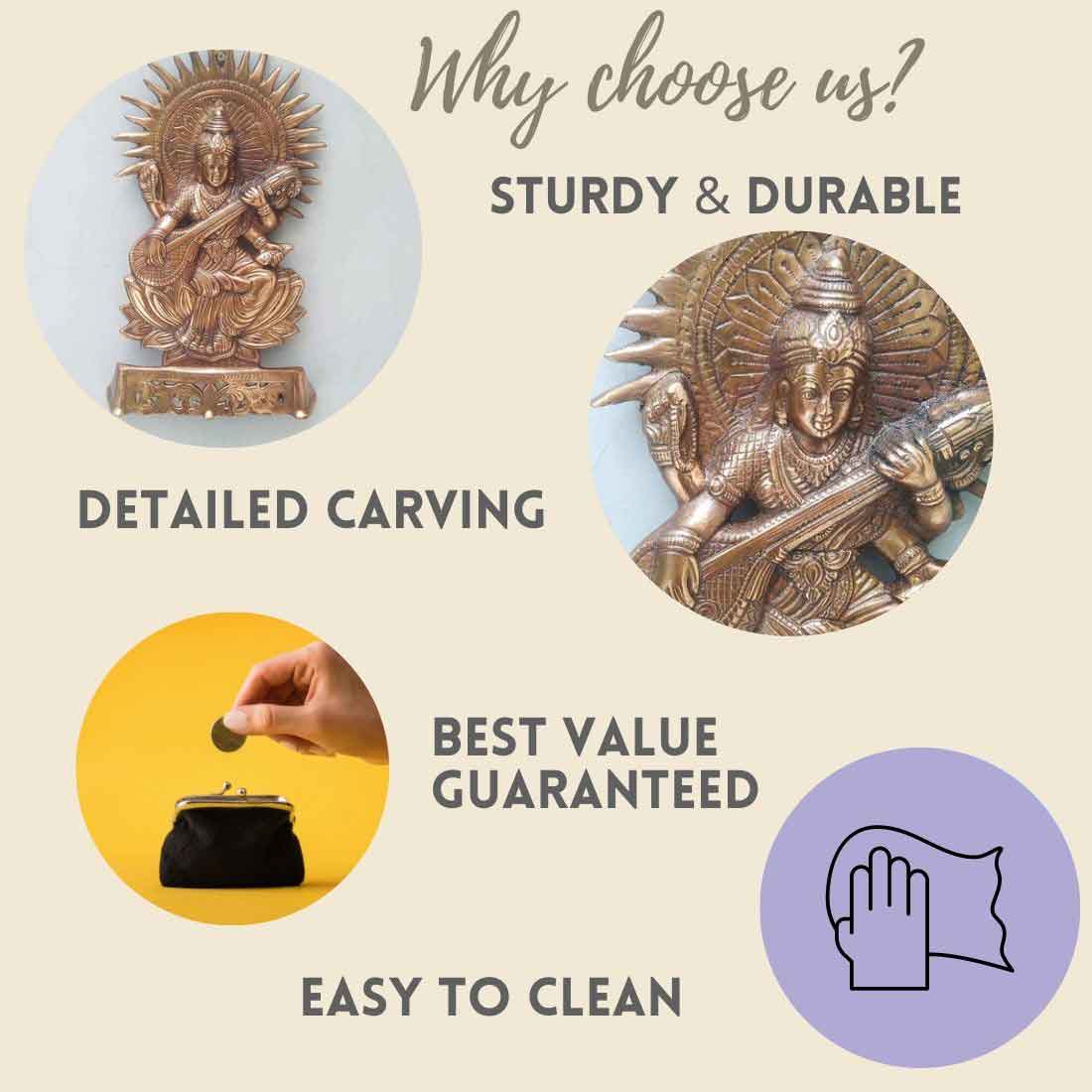 Goddess Saraswati Wall Hanging - For Pooja, Temple & Home Decor - 16 Inch - ApkaMart