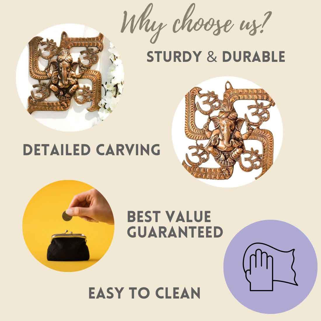 Swastik Ganesh Wall Decor - Vigha Harta Ganesha Wall Hanging -13 Inch - ApkaMart