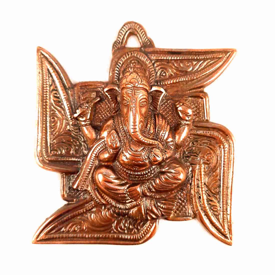 Ganesh Idol Home Entrance | Swastik Metal Wall Art Decor -7 Inch - ApkaMart