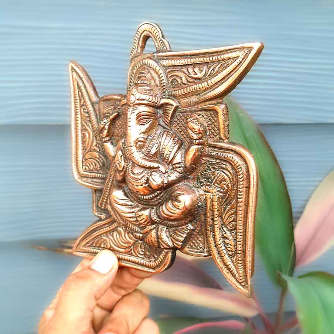 Ganesh Idol Home Entrance | Swastik Metal Wall Art Decor -7 Inch - ApkaMart