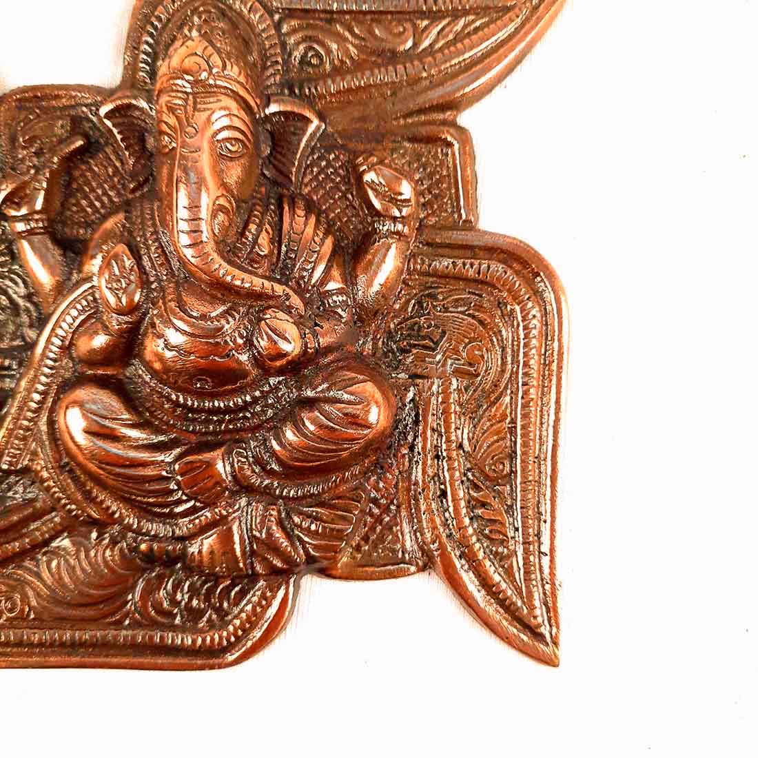 Ganesh Idol Home Entrance | Swastik Metal Wall Art Decor -7 Inch - ApkaMart