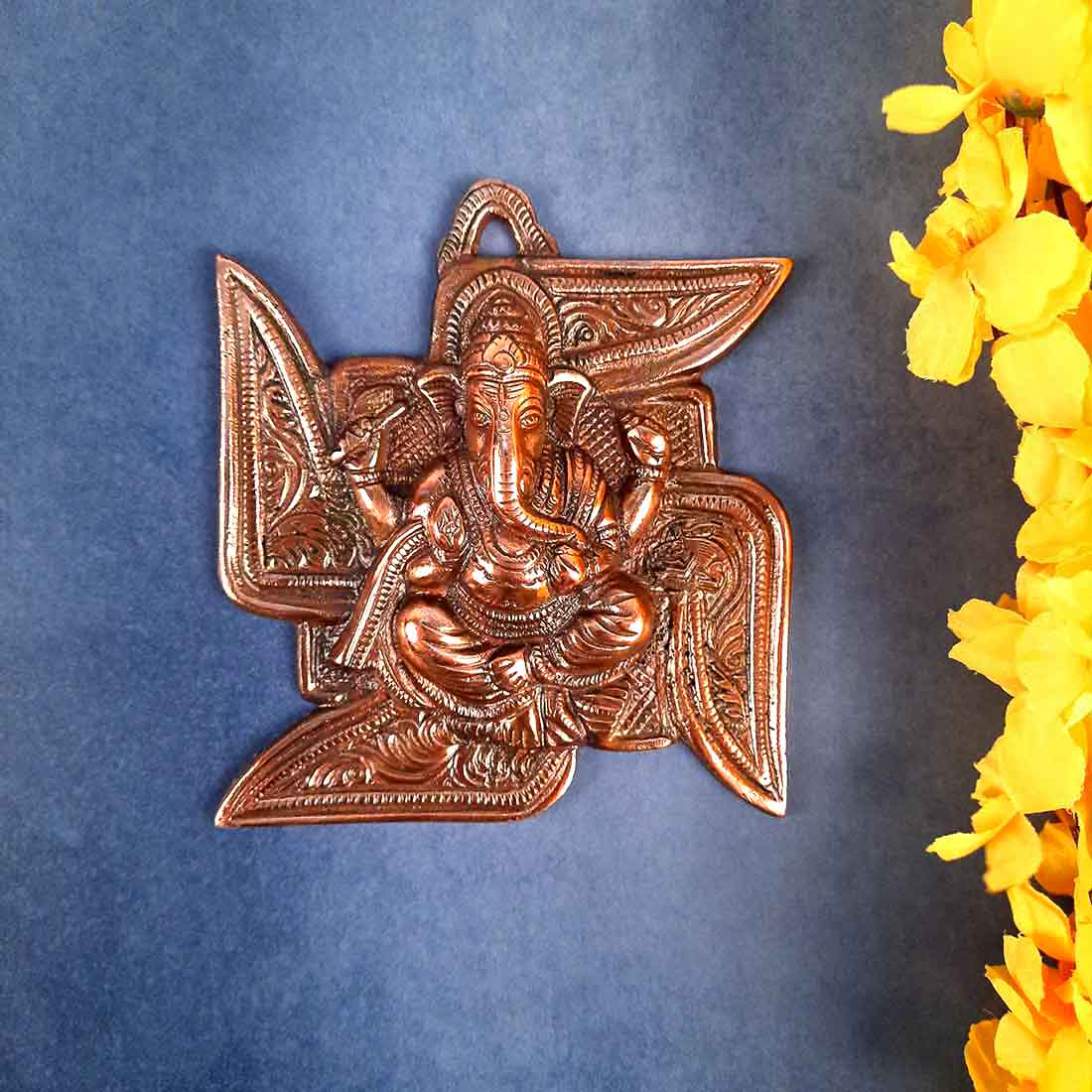 Ganesh Idol Home Entrance | Swastik Metal Wall Art Decor -7 Inch - ApkaMart