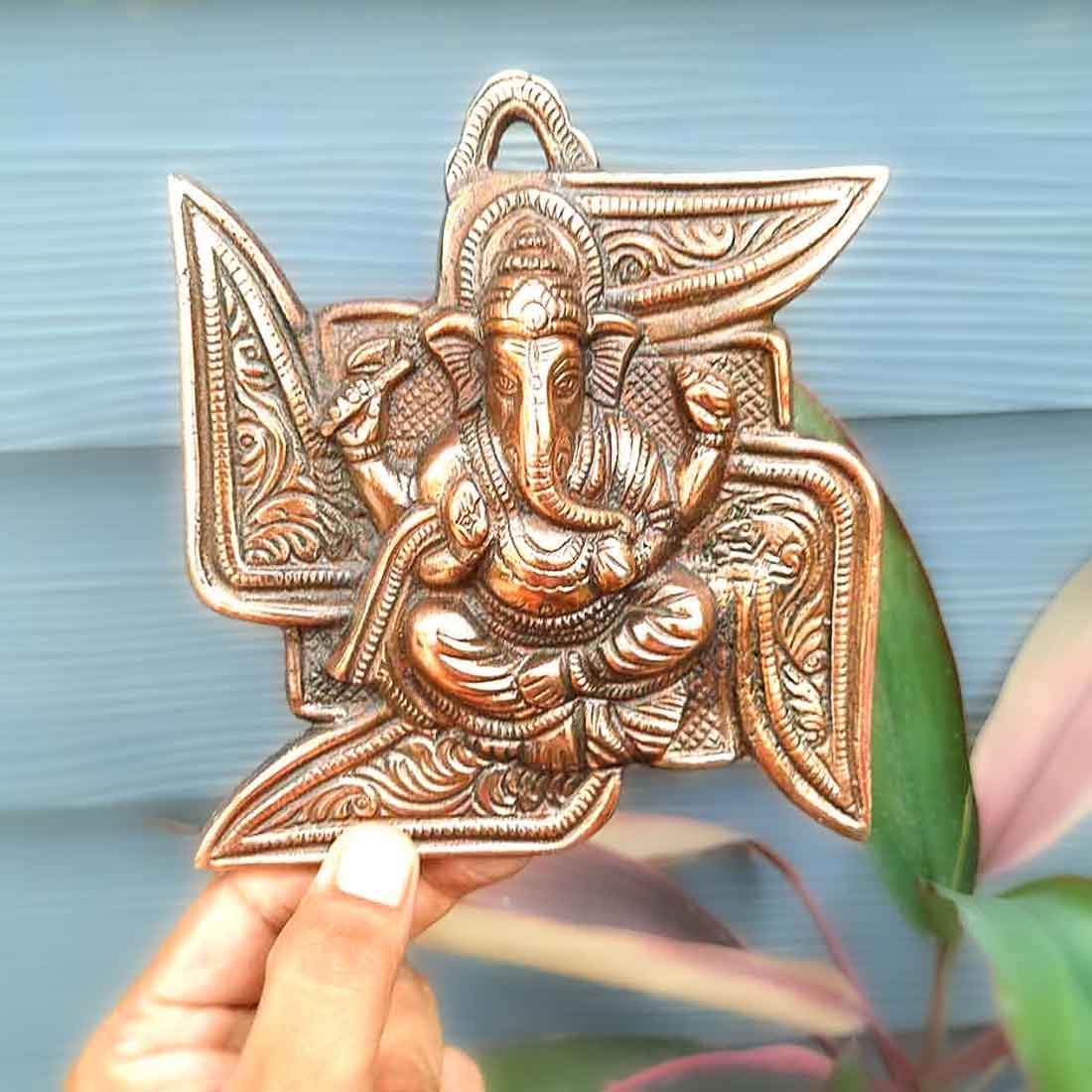 Ganesh Idol Home Entrance | Swastik Metal Wall Art Decor -7 Inch - ApkaMart