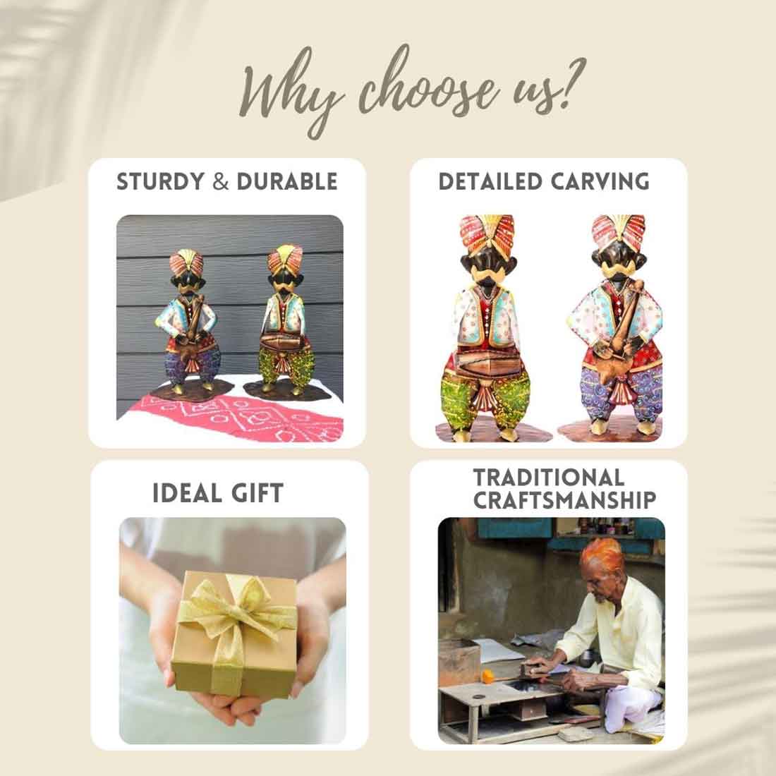 Musician Figurines - Musician Playing Dholak & Sitar - 14 Inch -Set of 2 - ApkaMart