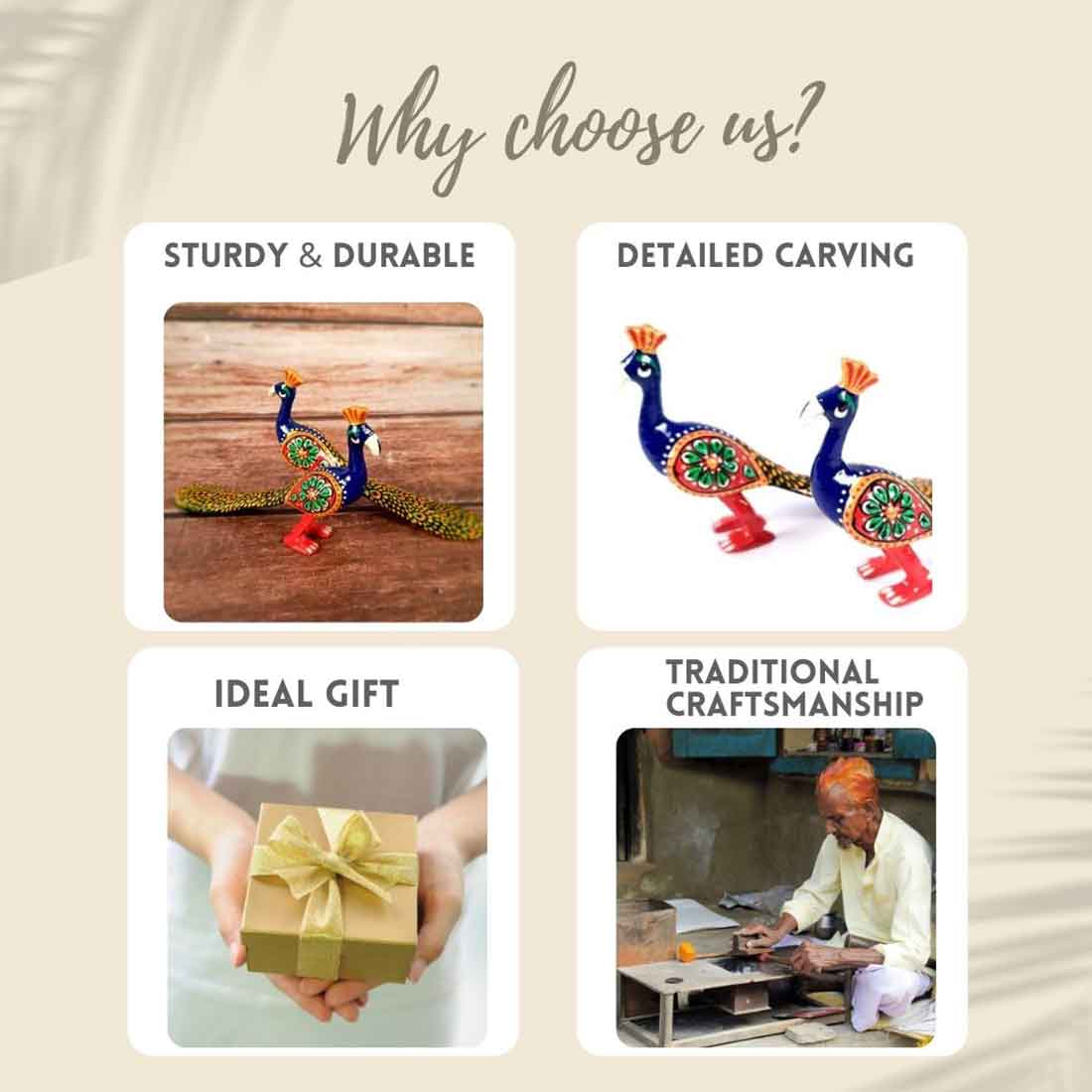 Peacock Showpiece For Table & Shelf Decor - 3 Inch - Set of 2 - ApkaMart