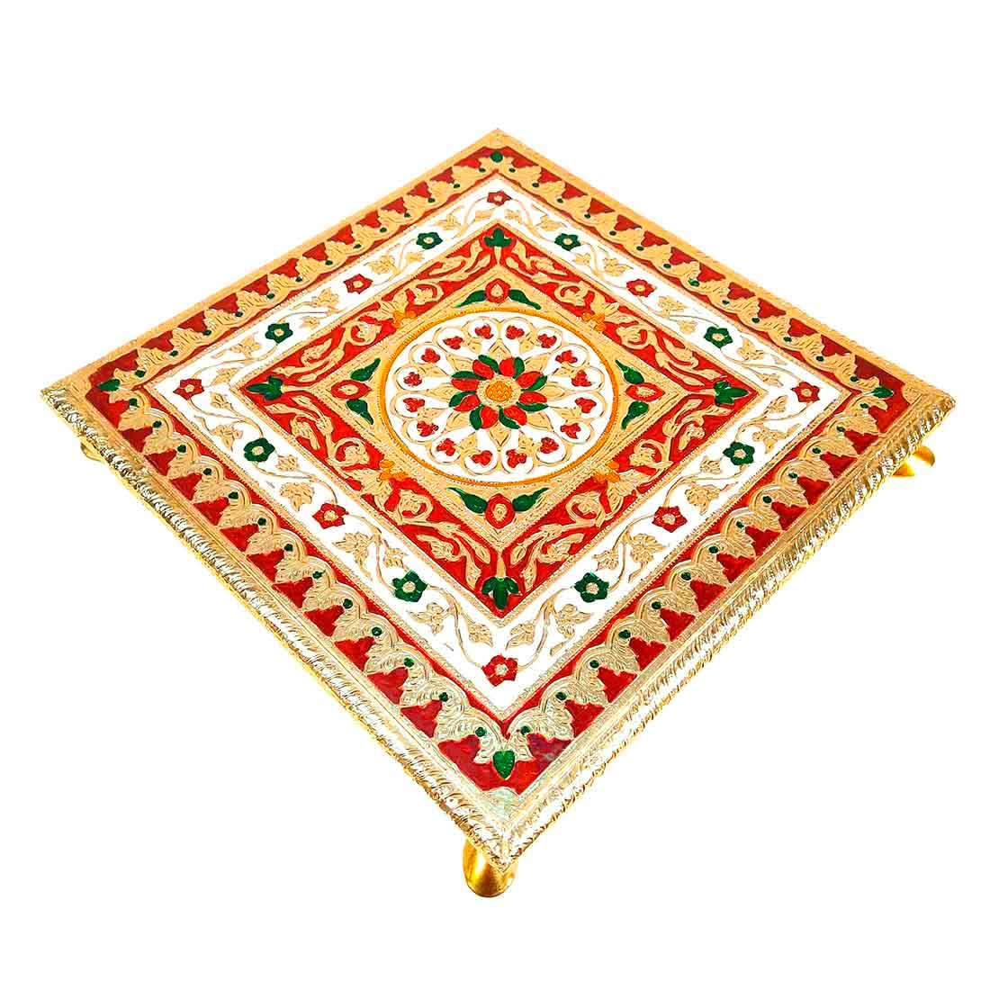 Meenakari Chowki Bajot - For Pooja Decoration -12 Inch - ApkaMart #Style_Design 1