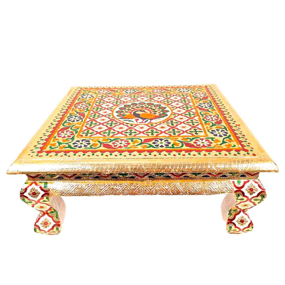 Minakari Pooja Chowki Bajot - Peacock Design - For Diwali pooja & Festive Decor - 16 Inch - ApkaMart