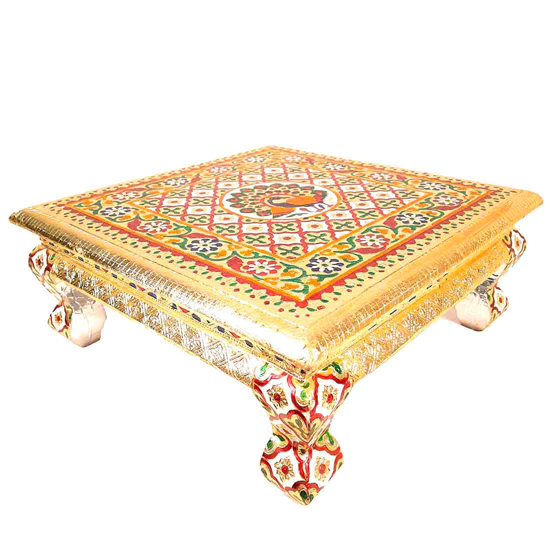 Minakari Pooja Chowki Bajot - Peacock Design - For Diwali pooja & Festive Decor - 16 Inch - ApkaMart